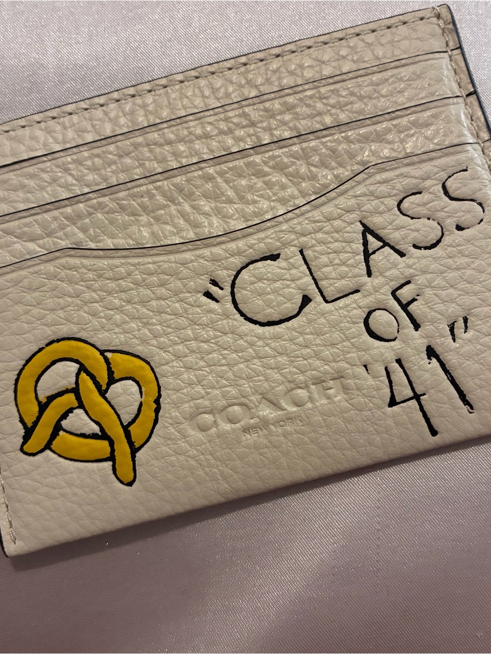 Coach Chalk Leather Card Case with Yellow Pretzel NY - Picture 7 of 7